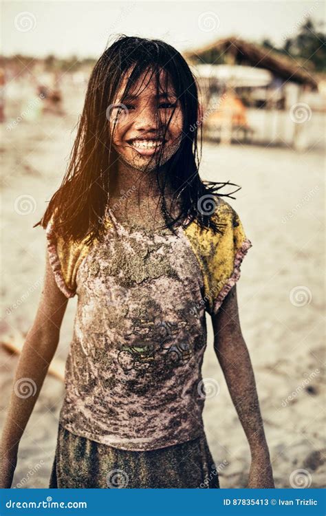 Young Little Girl Dirty From Sand On The Beach Stock Image Image Of