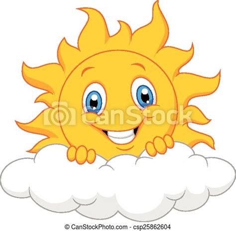Un Feliz Dibujo Del Sol Detrás De La Nube Ilustración De Vectores De