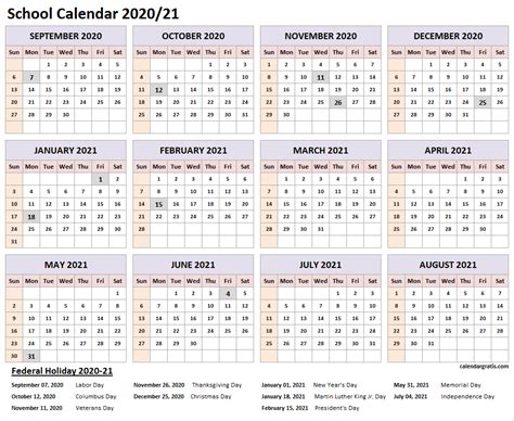 2020 2021 Academic Calendar Printable Calendar Templates