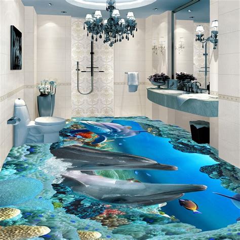 Beibehang 3d Flooring Modern Minimalist Floor Painting Dolphin
