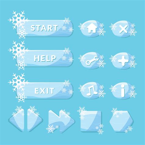 Ice Buttons Set Vector Gui Asset Collection For Game And App Ui Kit