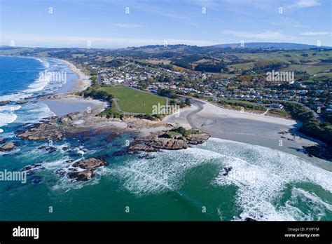 Brighton Beach Dunedin South Island New Zealand Drone Aerial Stock