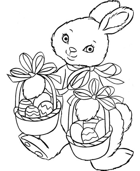 Pretty Rabbit Bringing Easter Eggs Coloring Pages For Kids Cie