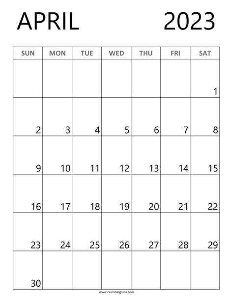 April 2023 Calendar A4 Size Template Vertical Layout Calendar Printable