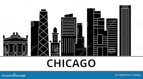 Chicago Architecture Vector City Skyline Travel Cityscape With