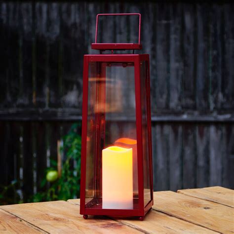 Madaket Red Large Solar Lantern With Candle Outdoor Outdoor Decor