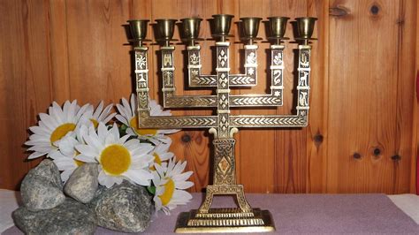 Vintage Brass Menorah Judaica Jewish Hanukkah 7 Arms Candelabra Israel