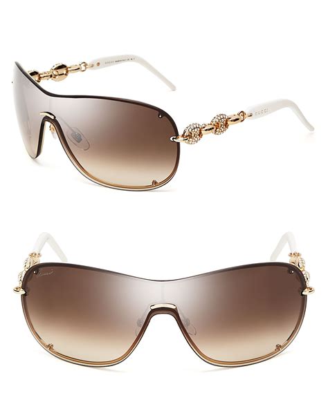 lyst gucci chain link shield sunglasses in metallic