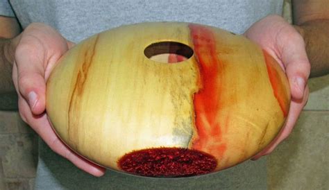 Flame Box Elder Wood Turned Vessel With Garnet Red Inlay Red Streaks