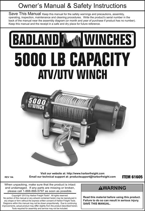 Manual For The 61605 5000 Lb Atvutility Electric Winch With Automatic