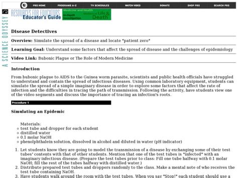 Infectious Disease Detectives Lesson Plan For 6th 8th Grade Lesson