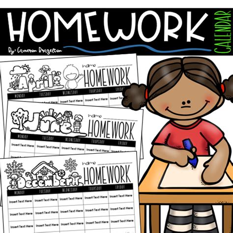 Monthly Homework Calendars Year Round Editable Homework Calendar