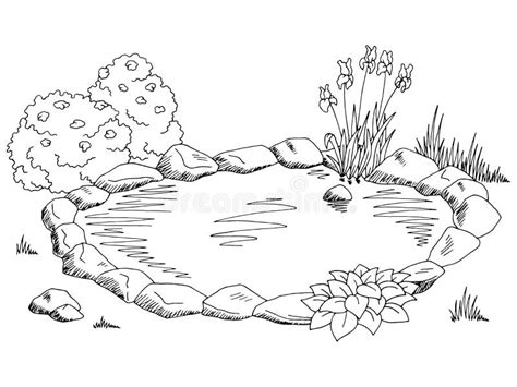 Pond Graphic Black White Landscape Sketch Illustration Stock Vector