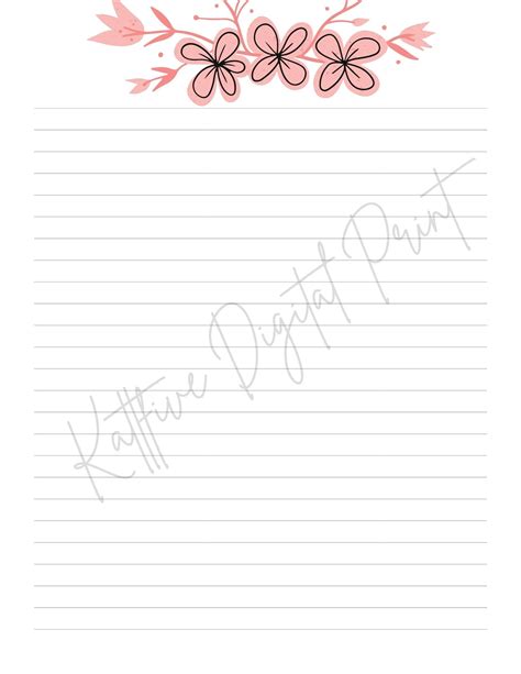 Pink Flowers Floral Lined Printable Letter Writing Paper Etsy New Zealand