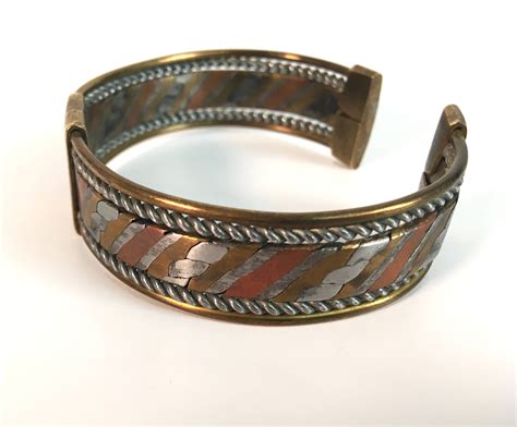 Vintage Mixed Metal Bracelet Retro Copper Brass Silver Bracelet