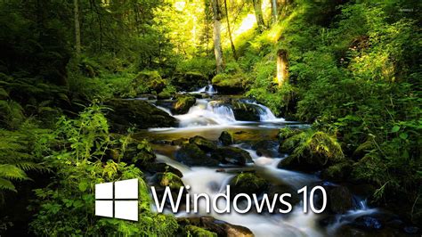 Windows 10 Over The Forest Creek White Text Logo Wallpaper Computer