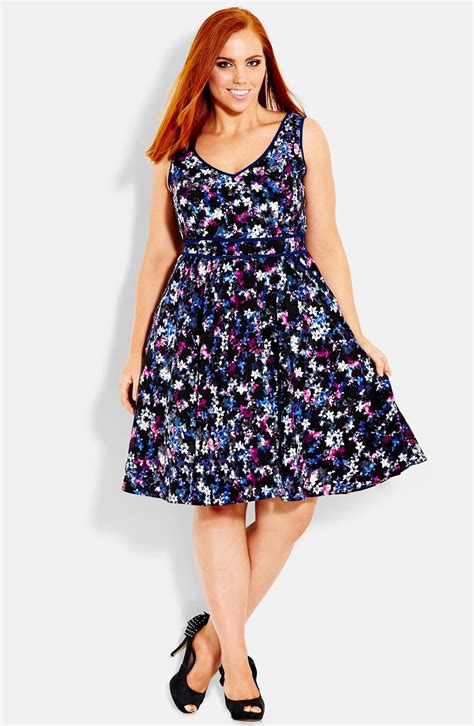 City Chic Floral Burst Fit And Flare Dress Plus Size Nordstrom