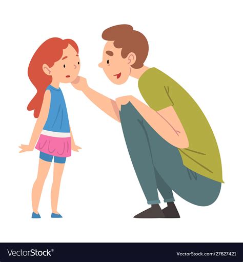 Dad Comforting Her Daughter Father Caring Vector Image