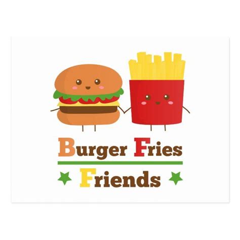 Kawaii Cartoon Burger Fries Friends Bff Postcard In 2021
