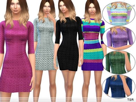 Ekineges Textured Knit Dress Sims 4 Cas Sims Cc Sims 4 Clothing