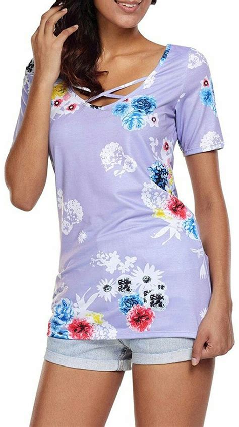 Women S Summer Casual Floral Printing T Shirt Short Sleeve Chiffon Tops