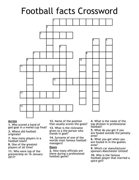 Football Printable Easy Crossword Puzzle