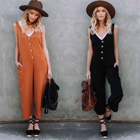 new fashion women ladies v neck loose jumpsuit romper long trousers casual sleeveless solid