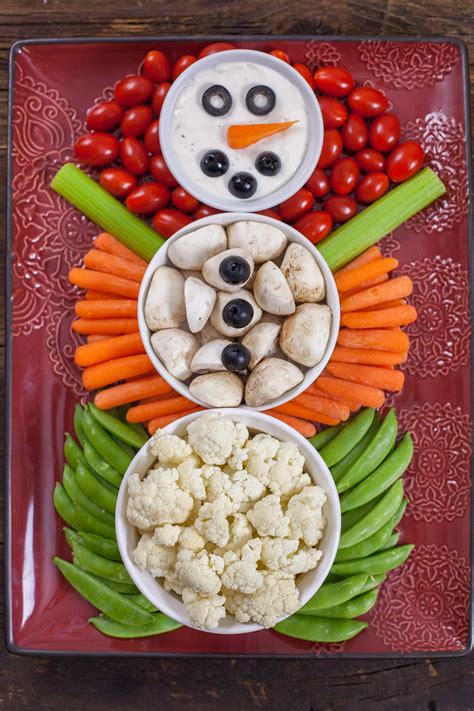 Kids will love munching on cheese, grapes, sliced meats, and bread — especially when they're surrounded by a festive wreath! Christmas Veggie Tray Snowman - Eating Richly