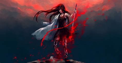 Artwork Fantasy Art Anime Warrior Redhead Blood Nanfe Original