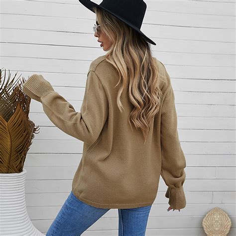 Amazon Winter New Plain Color Casual V Neck Women Sweater 2022 Womans Sweater Old Woman Sex