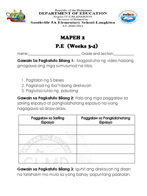 Mapeh Worksheet Q2 Pdf