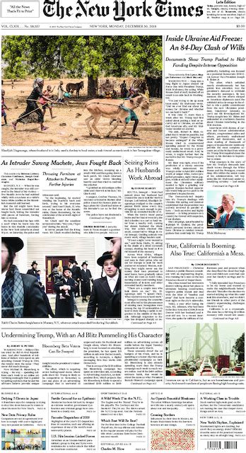The New York Times In Print For Monday Dec 30 2019 The New York Times