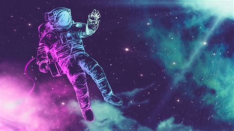Astronaut Space Neon Stars 4k 4350f Wallpaper Pc Desktop