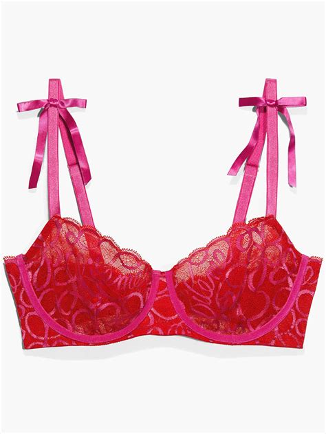 Ribbon Writing Unlined Lace Balconette Bra In Pink And Red Savage X Fenty