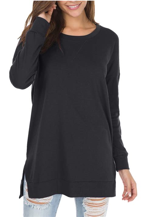 women s fall long sleeve side split loose casual pullover tunic tops buy online in united arab