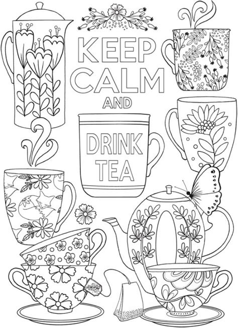 Keep Calm And Drink Tea Coloring Page Stamping