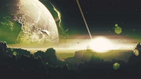 Wallpaper Planet Green Sun Light Effects Galaxy Alien Movie