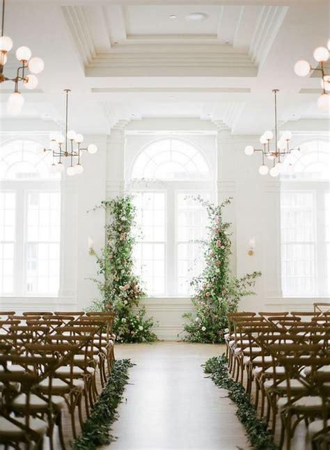 Chic Simple Indoor Wedding Ceremony Ideas With Floral Backdrop Hi