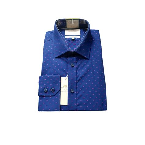 Hawes And Curtis Mens Formal Navy And Pink Spot Slim Fit Shirt Single