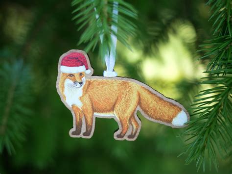 Fox Christmas Tree Decoration Illustrated Wooden Wildlife Etsy