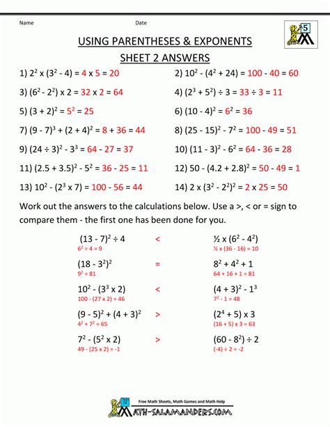 Students solve each problem, locate their answers on the grid, and color each section of the grid according to the design listed on their worksheet. Order Of Operations Free Printable Worksheets With Answers ...