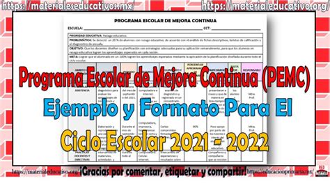 Programa Escolar De Mejora Continua Ejemplo Y Formato Para El Ciclo