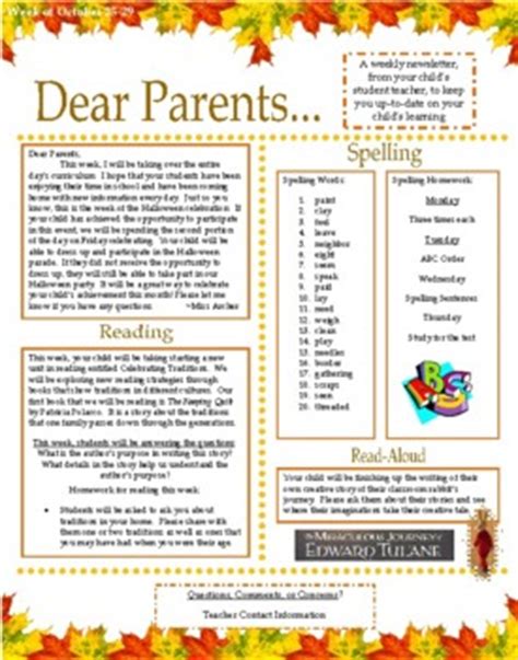 dear parents weekly parentteacher newsletter  megana tpt