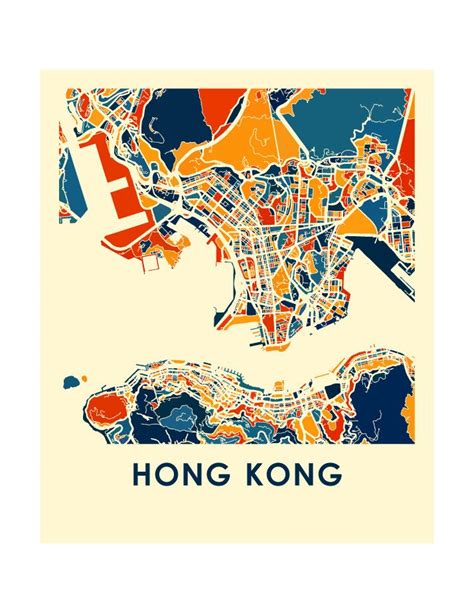 Hong Kong Map Print Full Color Map Poster Map Art Illustration