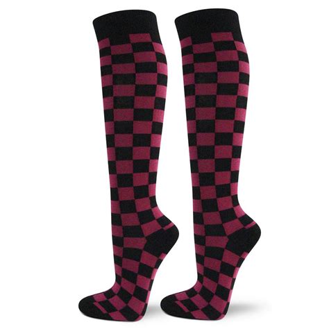Couver Womens Cotton Knee High Socks Checked Plaid Tartan Pattern