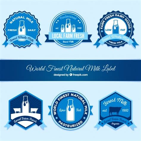 Free Vector Pack Of Six Milk Labels In Blue Tones Vector Free