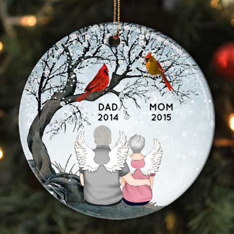 Dad Mom Cardinals Tree Memorial Personalized Circle Ornament Custom
