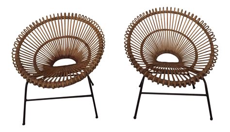 White wicker rocking chair themes and colors. 1950s Vintage French Round Wicker Chairs - a Pair | Chairish
