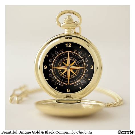 Beautiful Unique Gold And Black Compass Antique ~ Pocket Watch Zazzle