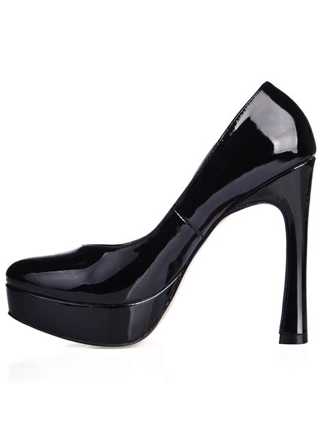 Black Platform Chunky Heel Patent Leather Womens Pumps